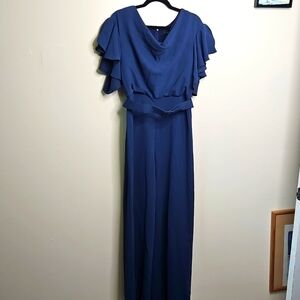 Badgley Mischka Navy Jumpsuit Cowl Neck Size 8 NWT